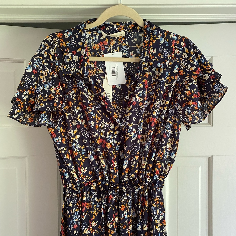 lovestitch Navy Floral Midi Dress with Orange, Blue & Cream Print